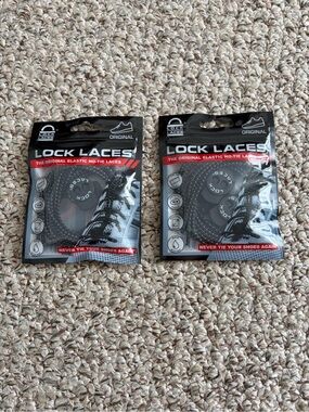 2 Pairs Unisex Lock Lace No-Tie Shoe Laces – Black - Brand New